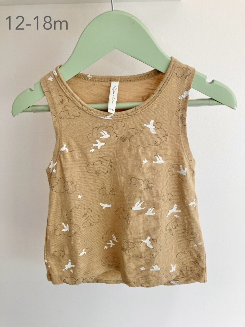 Rylee + Cru 12-18 Months Toddler Baby Bird Clouds Tan Beige Tank Top Summer